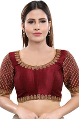 Buy Art Silk Sequin and Embroidered  Saree Blouse in Dark Maroon