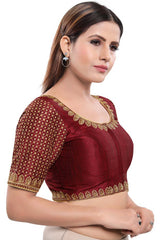 Buy Art Silk Sequin and Embroidered  Saree Blouse in Dark Maroon - Front