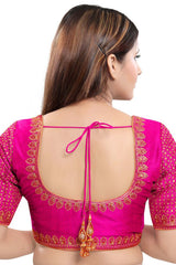 Buy Art Silk Sequin and Embroidered  Saree Blouse in Dark Pink - Back