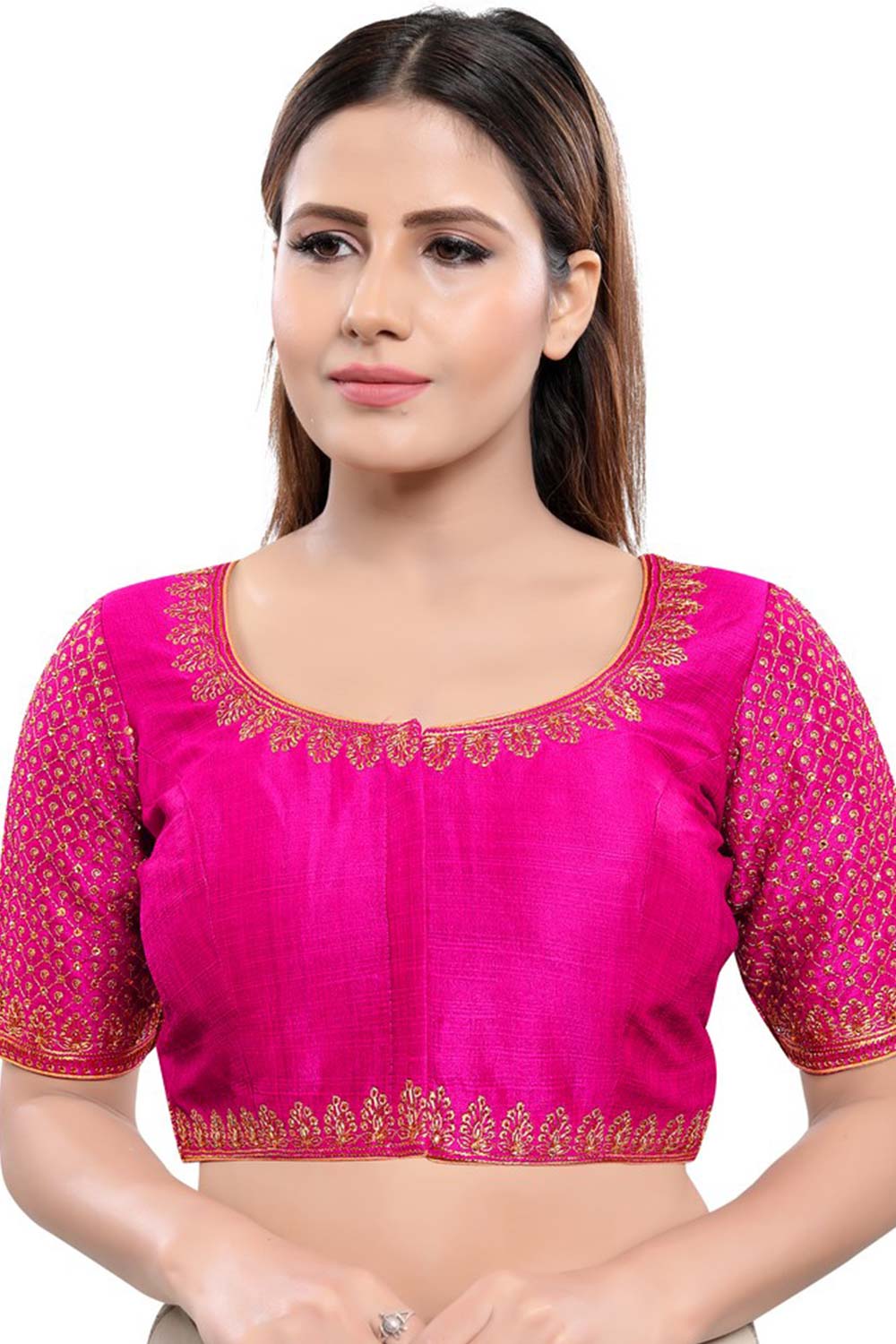 Buy Art Silk Sequin and Embroidered  Saree Blouse in Dark Pink