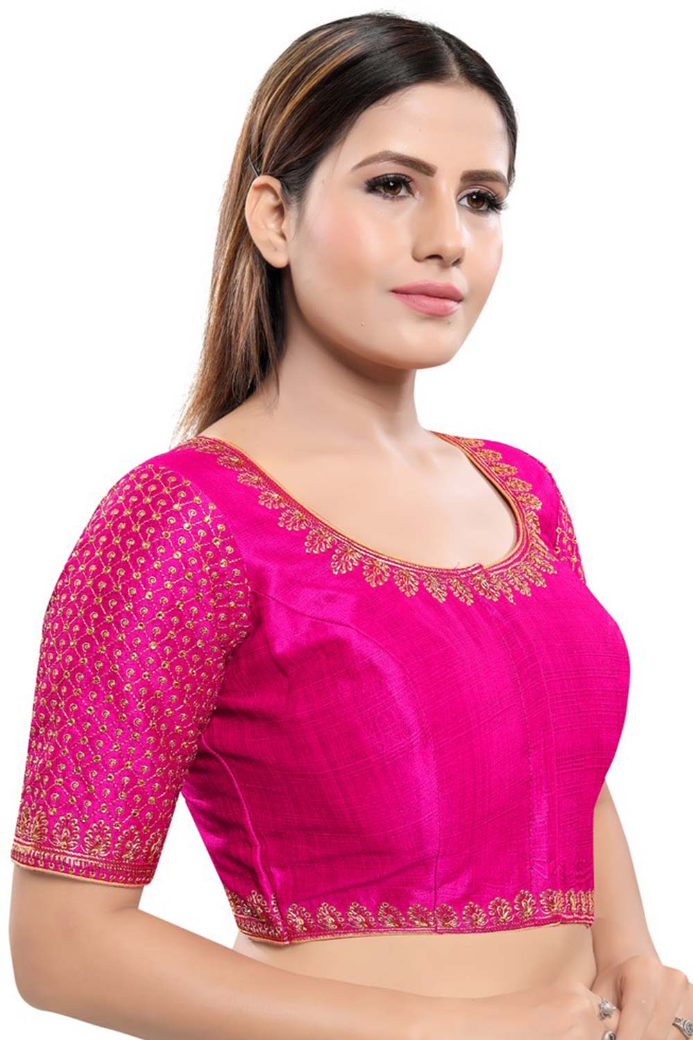 Buy Art Silk Sequin and Embroidered  Saree Blouse in Dark Pink - Front