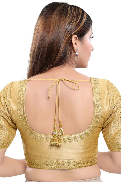 Buy Art Silk Sequin and Embroidered  Saree Blouse in Gold - Back