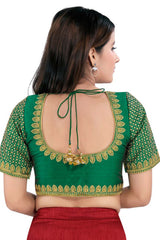 Buy Art Silk Sequin and Embroidered  Saree Blouse in Green - Back