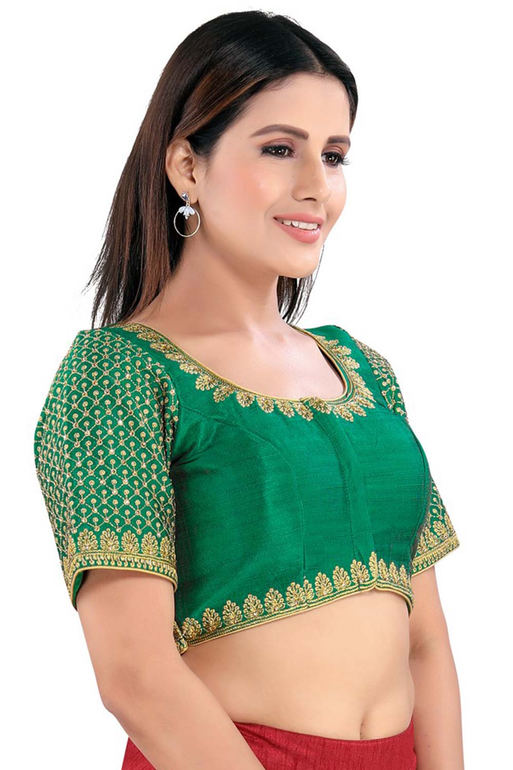 Buy Art Silk Sequin and Embroidered  Saree Blouse in Green - Front