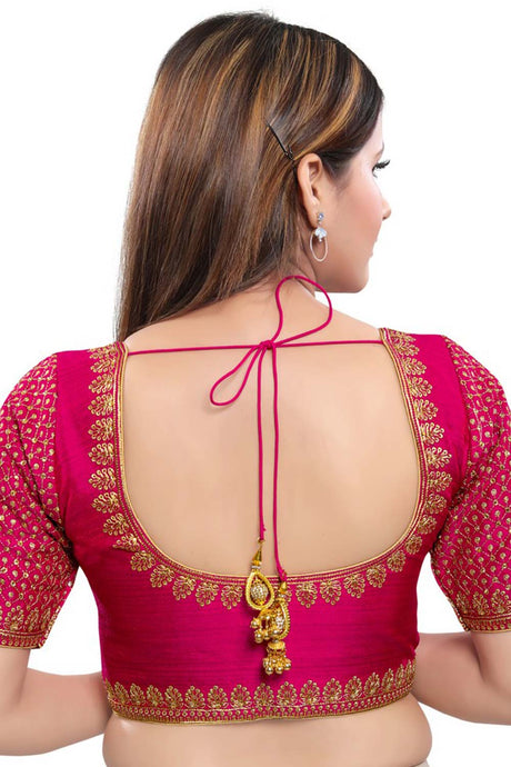 Buy Art Silk Sequin and Embroidered  Saree Blouse in Magenta - Back