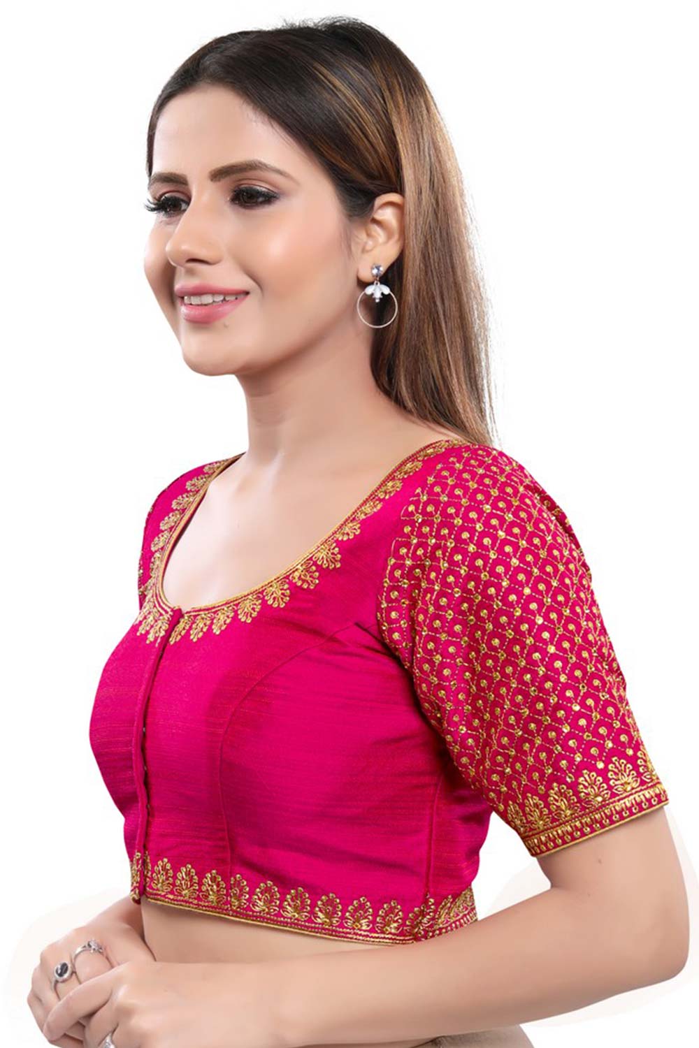 Buy Art Silk Sequin and Embroidered  Saree Blouse in Magenta - Front