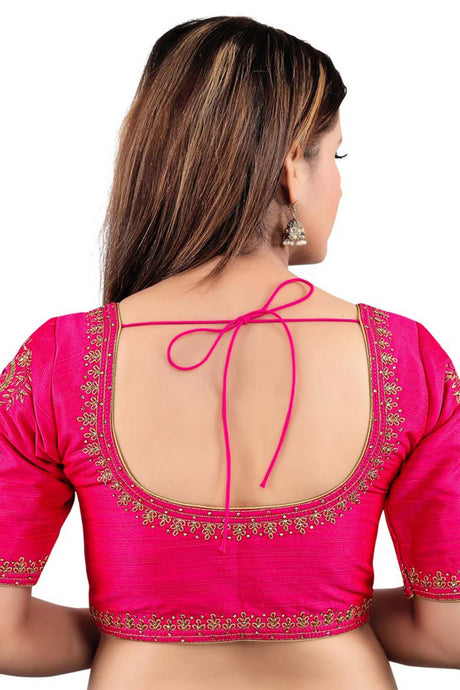 Buy Art Silk Embroidered  Saree Blouse in Pink - Back