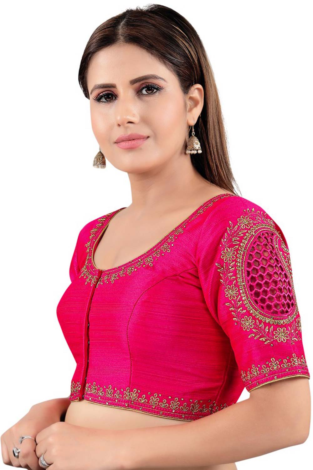 Buy Art Silk Embroidered  Saree Blouse in Pink - Front