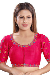 Buy Dupion Silk Embroidered Blouse in Dark-Pink