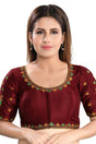 Buy Dupion Silk Embroidered Blouse in Maroon