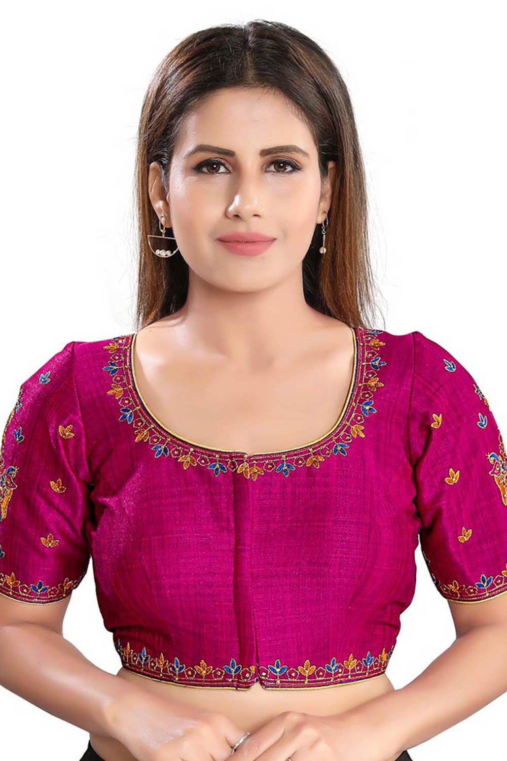 Buy Dupion Silk Embroidered Blouse in Purple