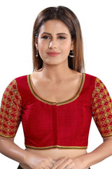 Buy Dupion Silk Embroidered Blouse in Dark-Red