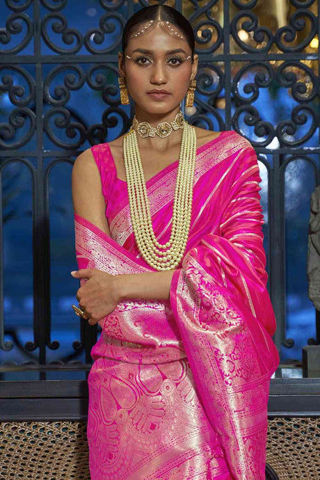 Buy Pink Art Silk Leheriya Design Saree Online - Back