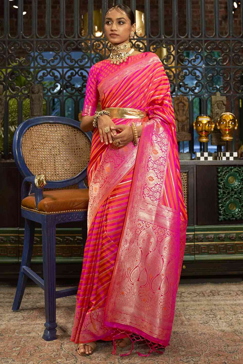 Buy Pink Art Silk Leheriya Design Saree Online