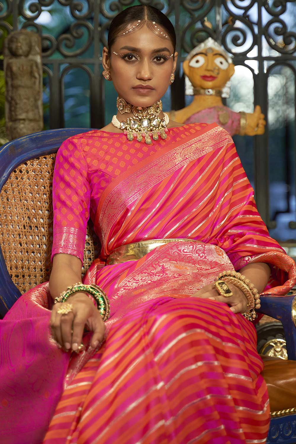 Buy Pink Art Silk Leheriya Design Saree Online - Back