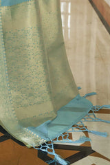 Silk Blend Turquoise Woven Design Handloom Saree