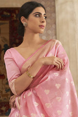 Silk Blend Pink Woven Design Handloom Saree