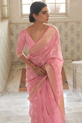 Silk Blend Pink Woven Design Handloom Saree