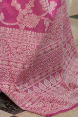 Pink Cotton Linen Ethnic Motif Woven Design Muga Saree