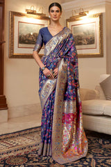 Buy Navy Blue Art Silk Floral Design Saree Online