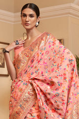 Buy Peach Art Silk Floral Design Saree Online - Front