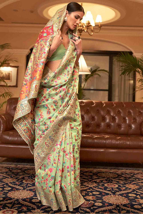 Buy Green Art Silk Floral Design Saree Online - Back