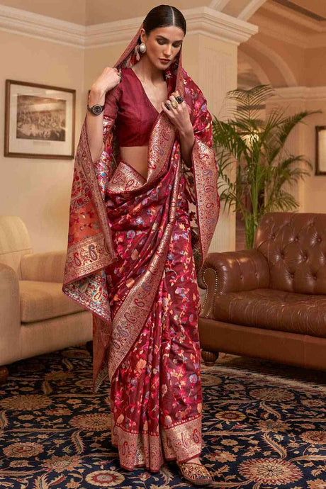 Buy Maroon Art Silk Floral Design Saree Online