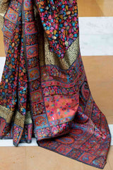 Black Silk Blend Floral Woven Design Phulkari Saree