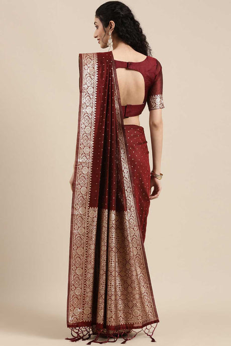 Modal Polka Dot Saree In Maroon