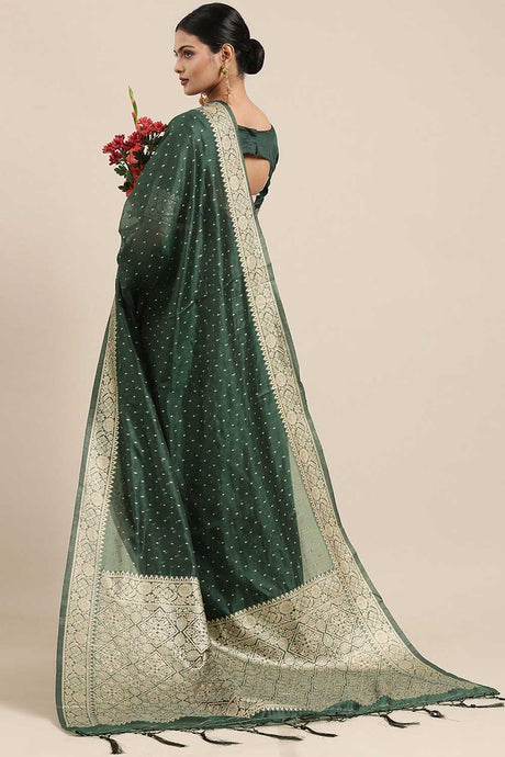 Modal Polka Dot Saree In Teal Green