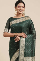 Modal Polka Dot Saree In Teal Green