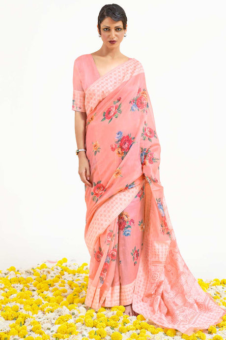 Buy Pink Modal Floral Print Saree Online