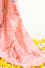 Buy Pink Modal Floral Print Saree Online - Front