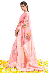 Buy Pink Modal Floral Print Saree Online