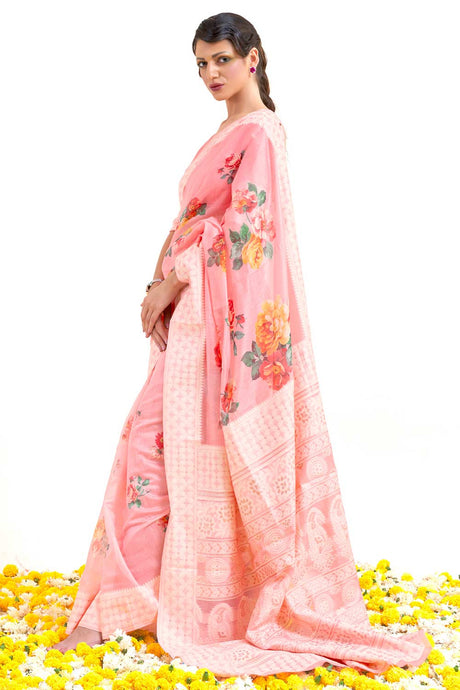 Buy Pink Modal Floral Print Saree Online