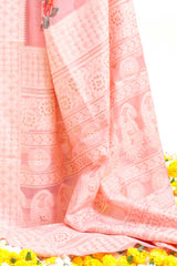 Buy Pink Modal Floral Print Saree Online - Front