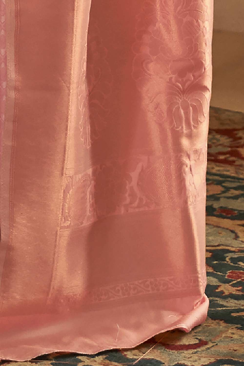 Buy Peach Art Silk Paisley Design Saree Online - Side