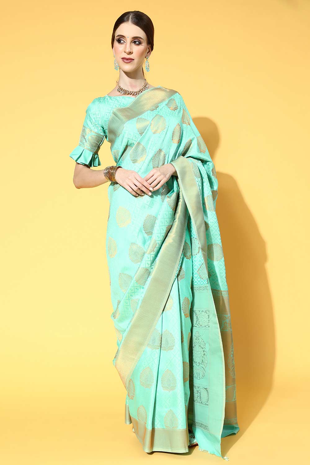 Buy Sea Green Art Silk Paisley Design Saree Online