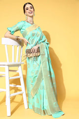 Buy Sea Green Art Silk Paisley Design Saree Online - Front