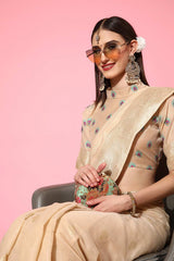 Buy Off White Art Silk Peacock Design Saree Online - Side