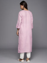 Women's Pink Cotton Solid Kurta