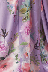 Buy Lavender Satin Silk Floral Print Saree Online - Side