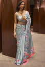 Buy Grey Satin Silk Floral Print Saree Online