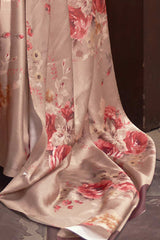 Buy Beige Satin Silk Floral Print Saree Online - Side