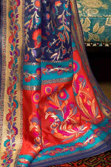 Navy Blue Modal Floral Woven Design Banarasi Saree
