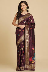 Buy Wine Resham Woven Art Silk Sarees Online