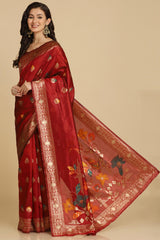 Buy Maroon Resham Woven Art Silk Sarees Online - Zoom Out