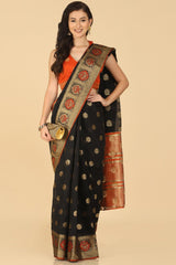 Buy Black Resham Woven Art Silk Sarees Online