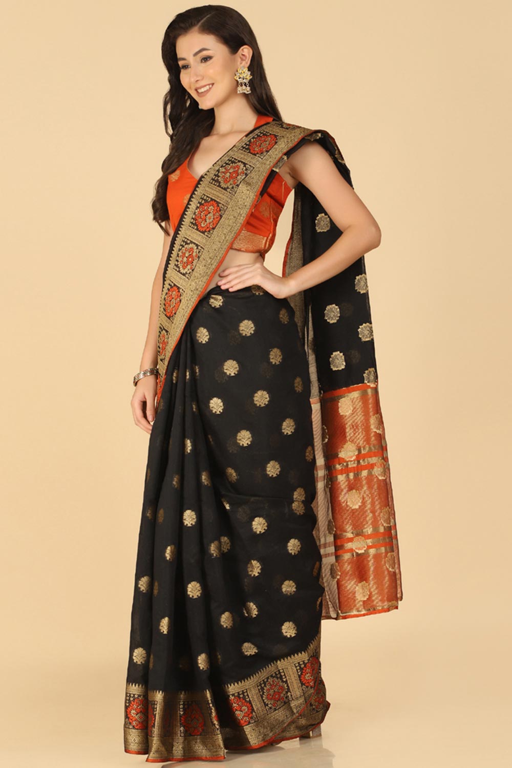 Buy Black Resham Woven Art Silk Sarees Online - Back