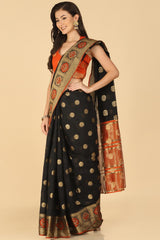 Buy Black Resham Woven Art Silk Sarees Online - Back